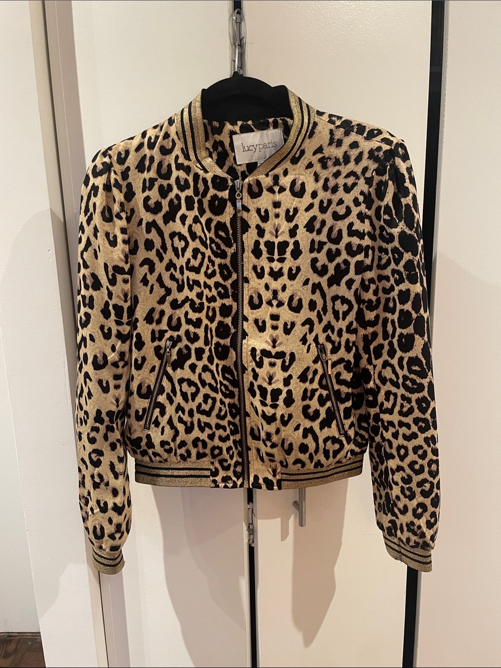 Lucy Paris Girls Leopard Bomber Jacket in Gold and Black